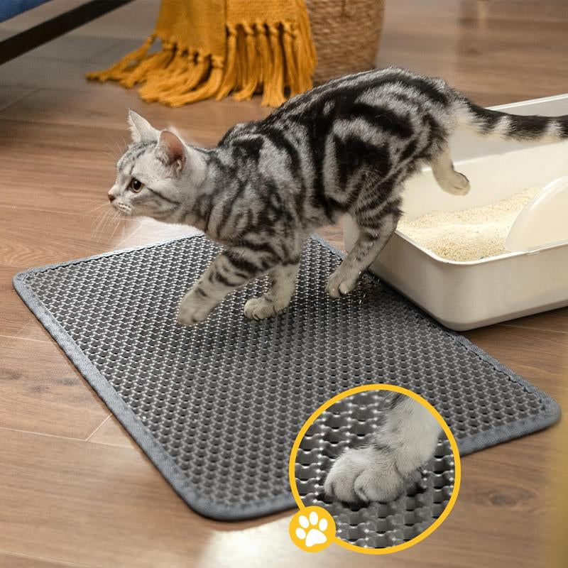 Cat Litter Mat New Size 23.6"X14.6" for Small Spaces, Upgrade Super Waterproof Back Layer Litter Box Mat, Non Slip, Durable, Soft on Paws Kitty Trapping Matt, Gray