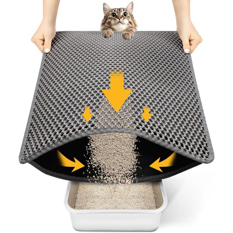 Cat Litter Mat New Size 23.6"X14.6" for Small Spaces, Upgrade Super Waterproof Back Layer Litter Box Mat, Non Slip, Durable, Soft on Paws Kitty Trapping Matt, Gray