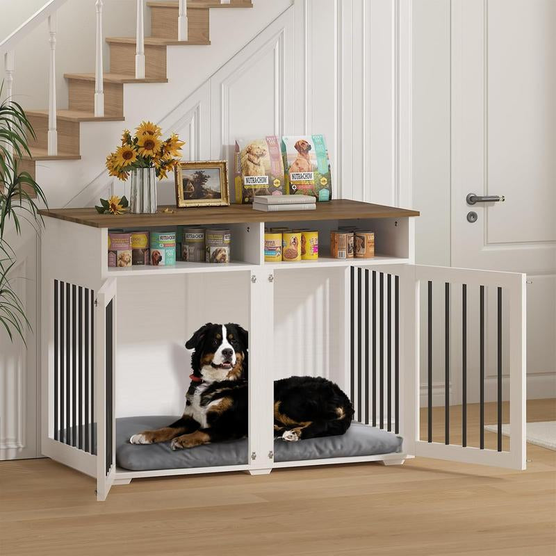 HOMBCK Dog Crate, 41/55/63/72 Inch, with Removable Divider and Shelf Storage, Wooden Indoor Dog Crate for Large/Medium/Small Dogs, Farmhouse