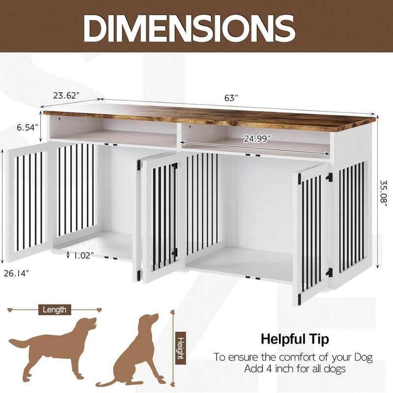 HOMBCK Dog Crate, 41/55/63/72 Inch, with Removable Divider and Shelf Storage, Wooden Indoor Dog Crate for Large/Medium/Small Dogs, Farmhouse