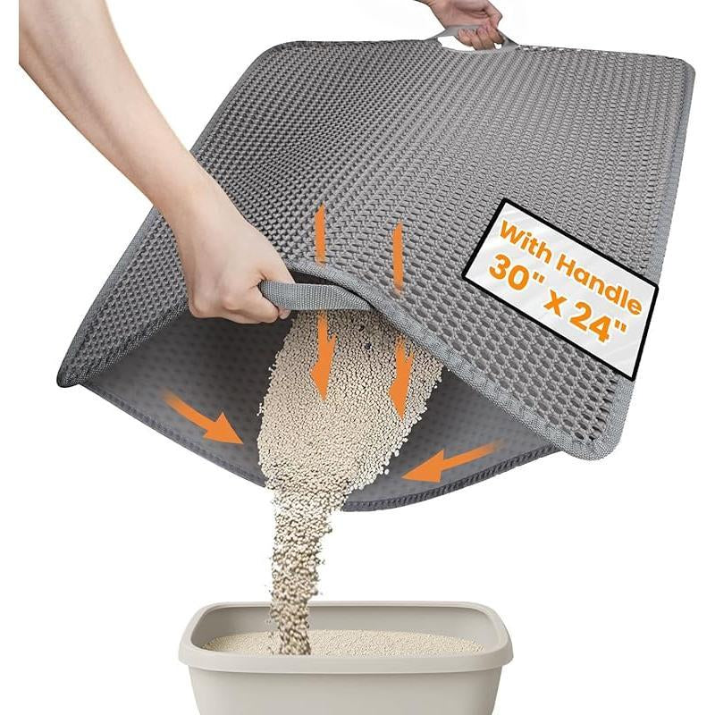 Cat Litter Mat New Size 23.6"X14.6" for Small Spaces, Upgrade Super Waterproof Back Layer Litter Box Mat, Non Slip, Durable, Soft on Paws Kitty Trapping Matt, Gray