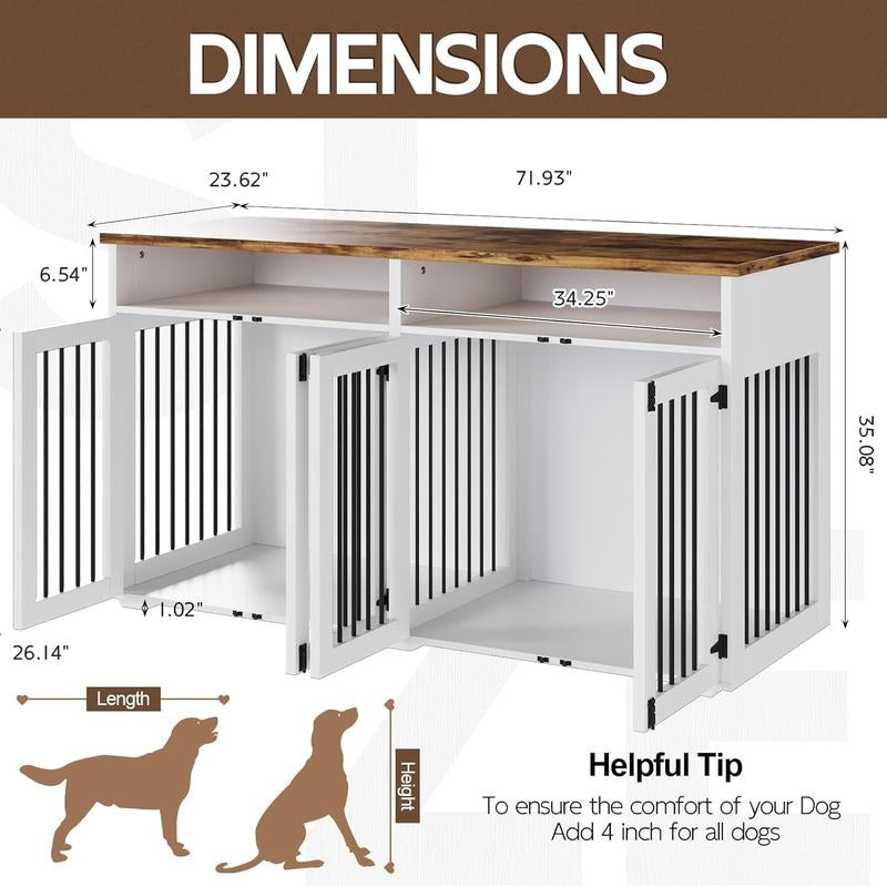 HOMBCK Dog Crate, 41/55/63/72 Inch, with Removable Divider and Shelf Storage, Wooden Indoor Dog Crate for Large/Medium/Small Dogs, Farmhouse