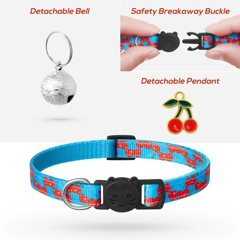 7 Pack Breakaway Cat Collars with Bells & Fruit Pendants,Safety Kitten Collar,Adjustable,Ideal for Girl Cats Boy Male Cats Pet Supplies,Accessories,Gifts