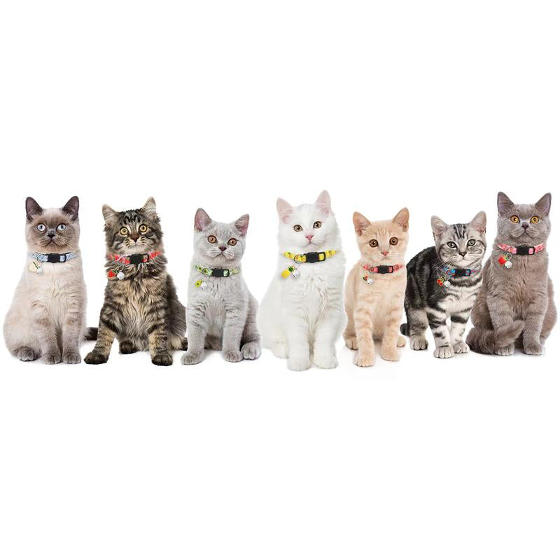 7 Pack Breakaway Cat Collars with Bells & Fruit Pendants,Safety Kitten Collar,Adjustable,Ideal for Girl Cats Boy Male Cats Pet Supplies,Accessories,Gifts