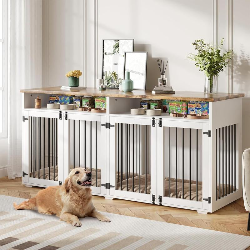 HOMBCK Dog Crate, 41/55/63/72 Inch, with Removable Divider and Shelf Storage, Wooden Indoor Dog Crate for Large/Medium/Small Dogs, Farmhouse