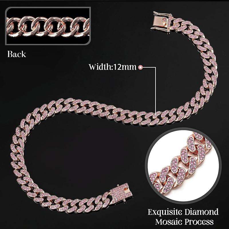 Petfusion Dog Chain Collar Diamond Link Puppy Collar 12 Mm Wide Rose Gold Crystal Necklace Jewelry Accessories for Small Medium Large Pets 8 Inch Durable & Stylish