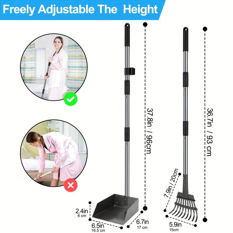 Rust Proof Stainless Steel Dog Pooper Scooper Kit, Durable Long Handle Dog Poop Tray Spade Rake Set, Easy Cleaning Pet Supplies