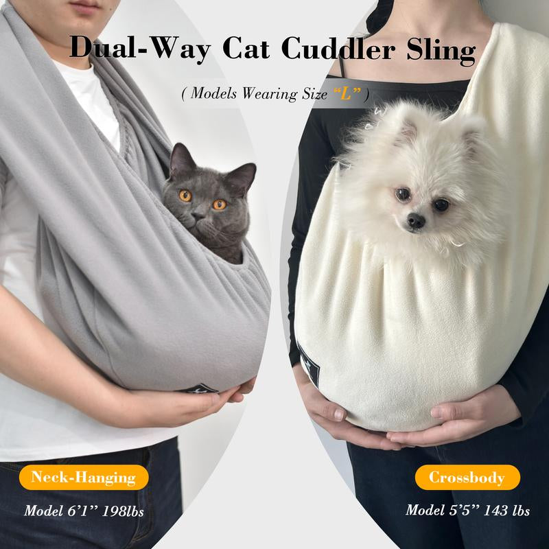 XL Cuddler Pet Sling Carrier for Cats & Dogs – Soft Fleece Fabric, Fits Pets up to 25Lb, Cozy & Secure for Home Harness Collars Breathable Seat Covers