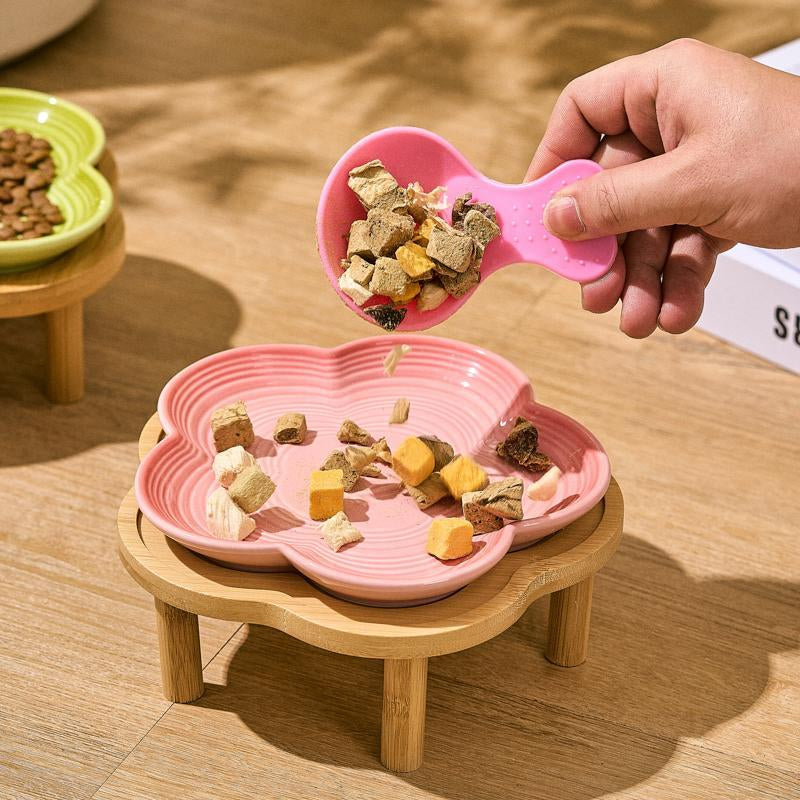 Flower Shaped Pet Feeding Bowl, 1 Count Pet Snack Bowl with Wooden Stand, Pet Feeding Supplies for Dog & Cat, Pet Supplies