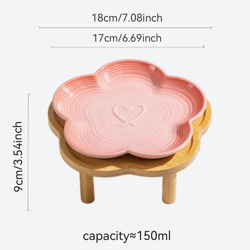 Flower Shaped Pet Feeding Bowl, 1 Count Pet Snack Bowl with Wooden Stand, Pet Feeding Supplies for Dog & Cat, Pet Supplies