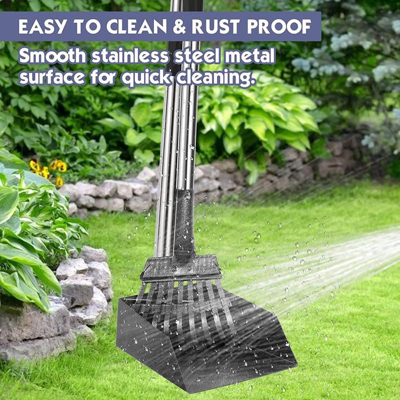 Rust Proof Stainless Steel Dog Pooper Scooper Kit, Durable Long Handle Dog Poop Tray Spade Rake Set, Easy Cleaning Pet Supplies
