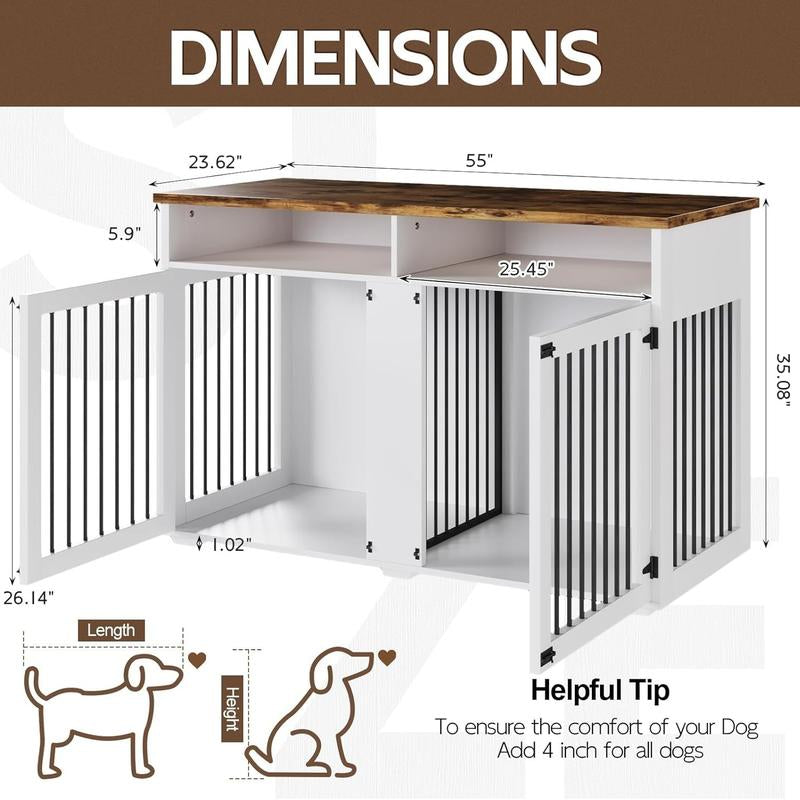 HOMBCK Dog Crate, 41/55/63/72 Inch, with Removable Divider and Shelf Storage, Wooden Indoor Dog Crate for Large/Medium/Small Dogs, Farmhouse