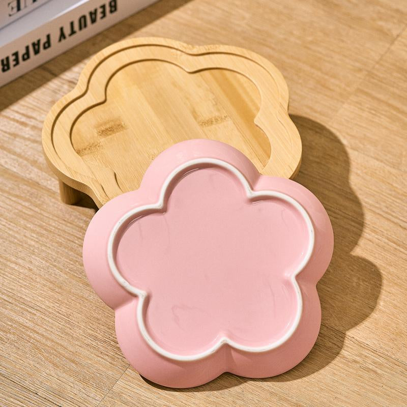 Flower Shaped Pet Feeding Bowl, 1 Count Pet Snack Bowl with Wooden Stand, Pet Feeding Supplies for Dog & Cat, Pet Supplies