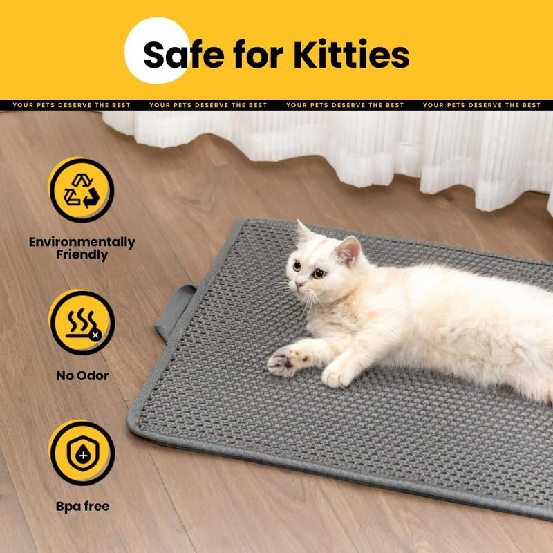 Cat Litter Mat New Size 23.6"X14.6" for Small Spaces, Upgrade Super Waterproof Back Layer Litter Box Mat, Non Slip, Durable, Soft on Paws Kitty Trapping Matt, Gray