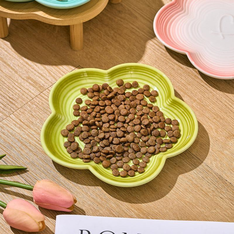 Flower Shaped Pet Feeding Bowl, 1 Count Pet Snack Bowl with Wooden Stand, Pet Feeding Supplies for Dog & Cat, Pet Supplies