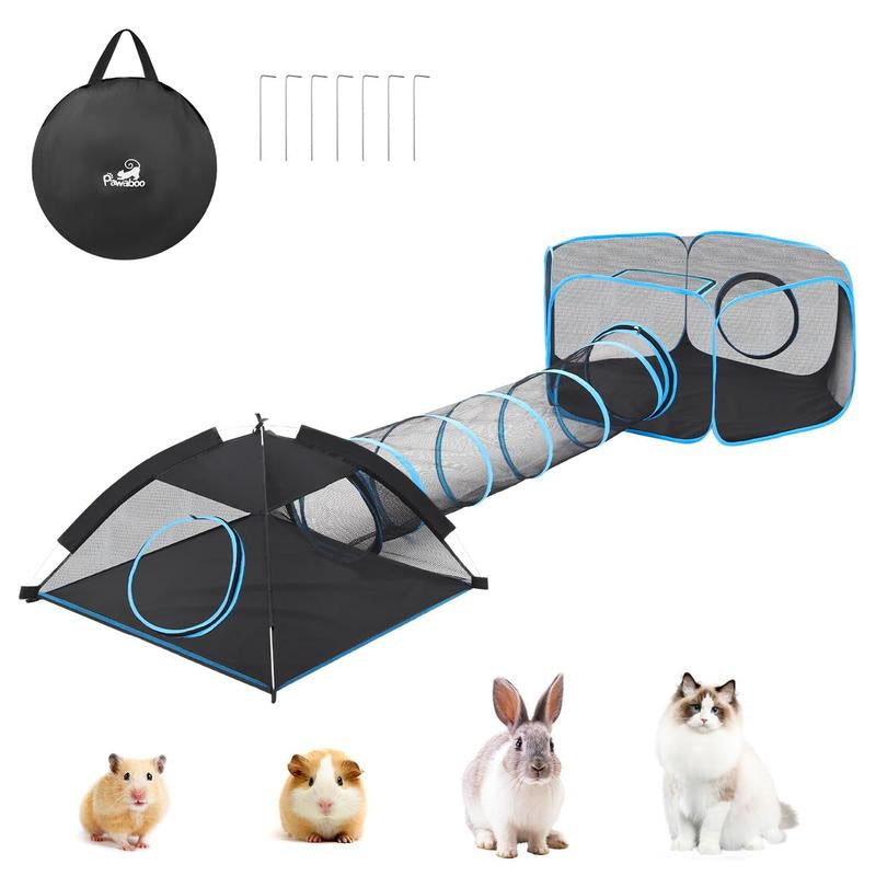 Outdoor Cat Enclosures for Cats Indoor, Patio Portable Mesh Cat Tent, Tunnel, Playhouse with Free Carry Bag & Metal Rod for Multiple Small Animals, Includes Cat Playpen+2 Tent+ Tunnel,Rainbow