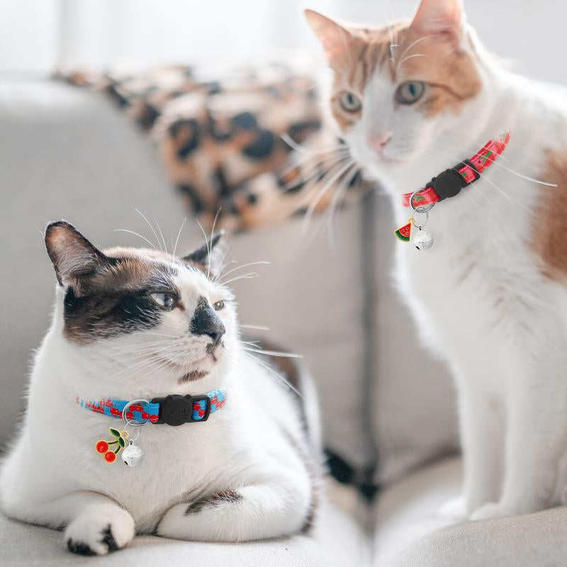 7 Pack Breakaway Cat Collars with Bells & Fruit Pendants,Safety Kitten Collar,Adjustable,Ideal for Girl Cats Boy Male Cats Pet Supplies,Accessories,Gifts