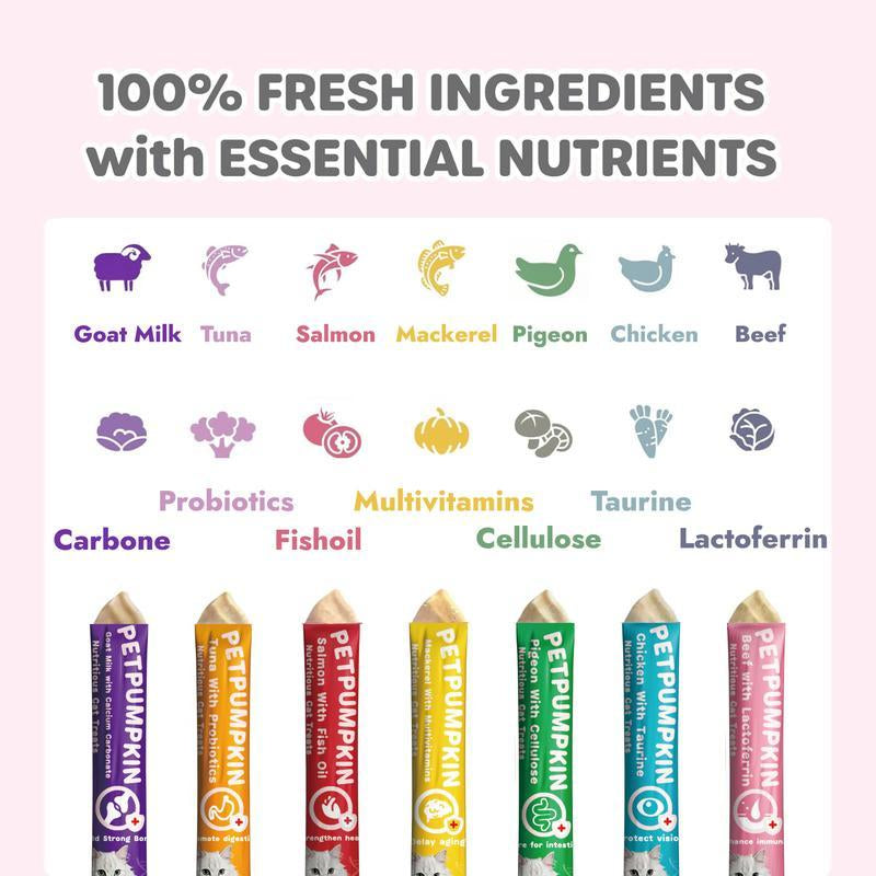Nutritious Cat Treats, Grain-Free, Lickable, Squeezable Creamy Cat Treat/Topper, Variety Box, Periodic Pet Snacks