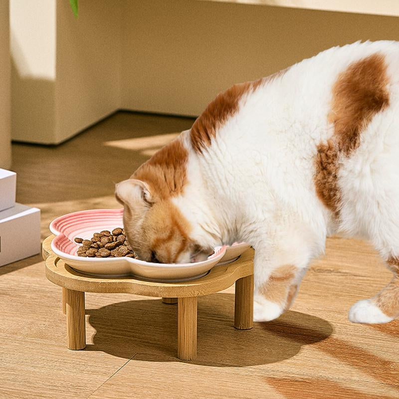 Flower Shaped Pet Feeding Bowl, 1 Count Pet Snack Bowl with Wooden Stand, Pet Feeding Supplies for Dog & Cat, Pet Supplies