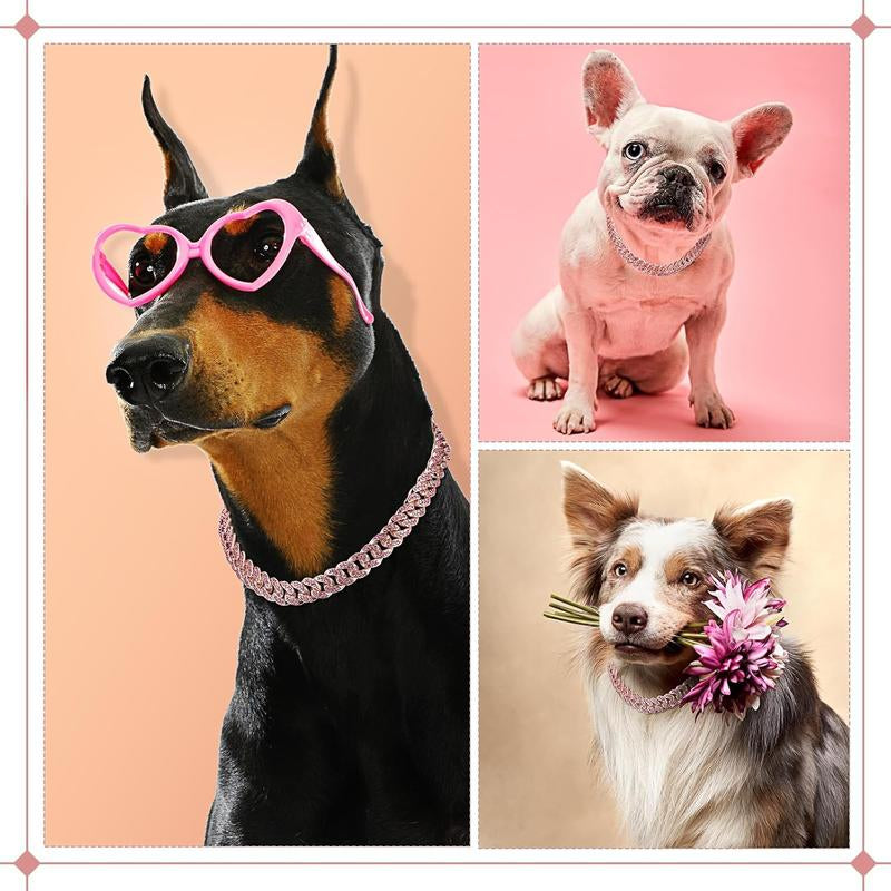 Petfusion Dog Chain Collar Diamond Link Puppy Collar 12 Mm Wide Rose Gold Crystal Necklace Jewelry Accessories for Small Medium Large Pets 8 Inch Durable & Stylish