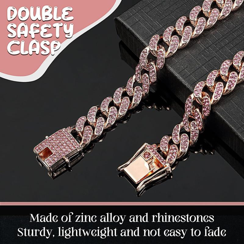 Petfusion Dog Chain Collar Diamond Link Puppy Collar 12 Mm Wide Rose Gold Crystal Necklace Jewelry Accessories for Small Medium Large Pets 8 Inch Durable & Stylish