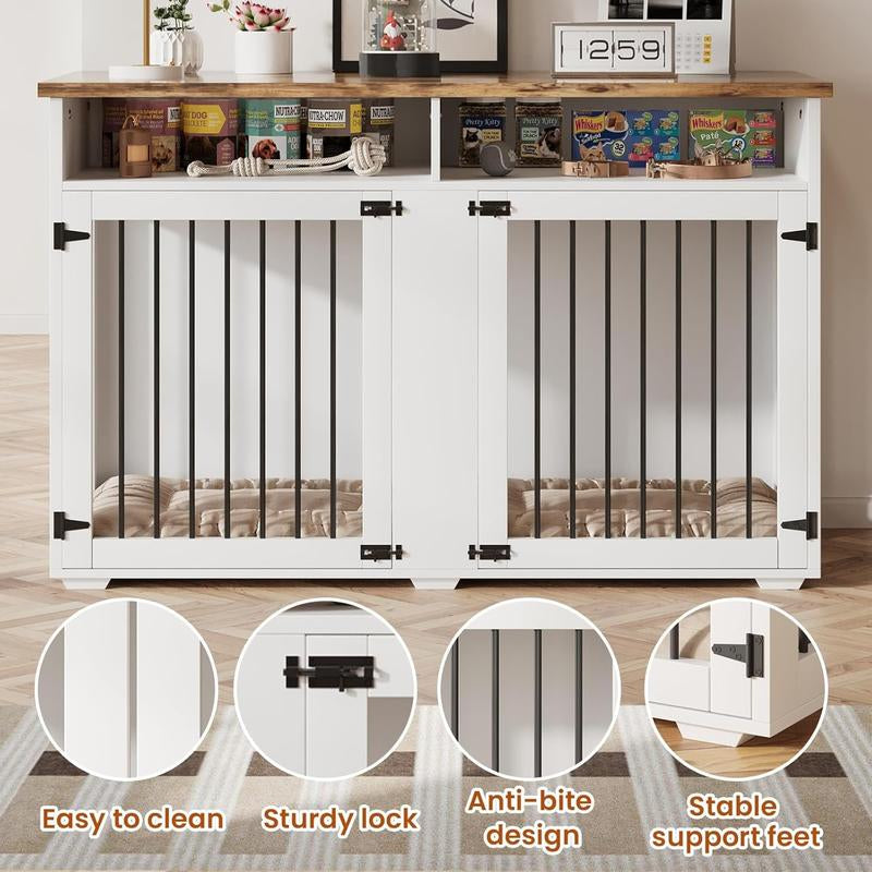 HOMBCK Dog Crate, 41/55/63/72 Inch, with Removable Divider and Shelf Storage, Wooden Indoor Dog Crate for Large/Medium/Small Dogs, Farmhouse