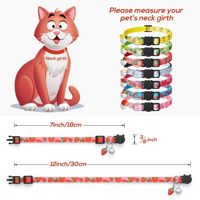 7 Pack Breakaway Cat Collars with Bells & Fruit Pendants,Safety Kitten Collar,Adjustable,Ideal for Girl Cats Boy Male Cats Pet Supplies,Accessories,Gifts