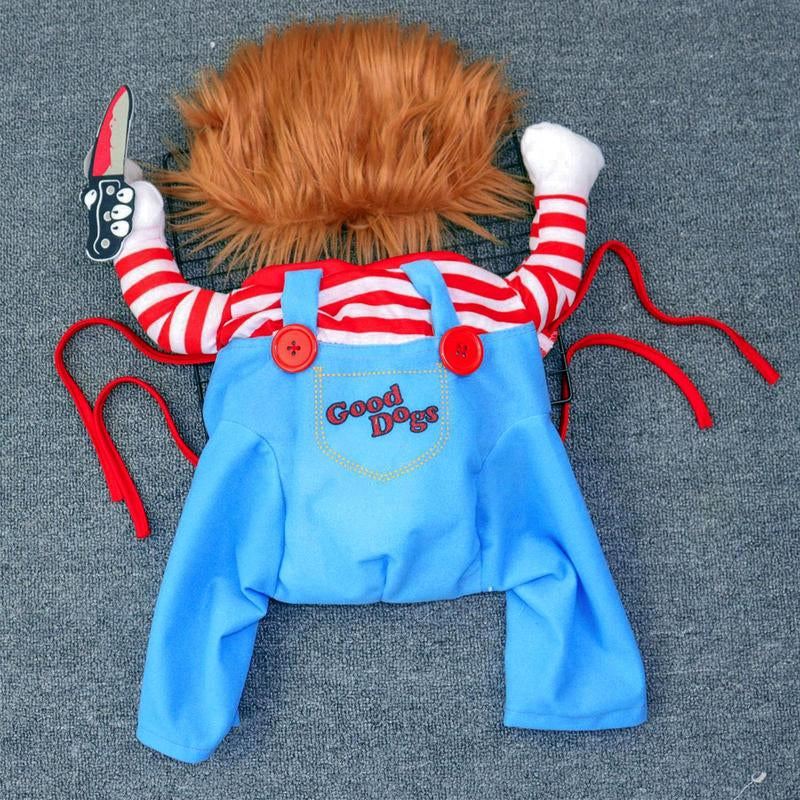 Funny Chucky Dog Costume with Pet Wig, Cosplay Scary Outfit with Knife, Creative Pet Costume for Small Medium and Large Dogs Cats Puppy, Halloween Husky Clothes