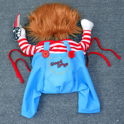 Funny Chucky Dog Costume with Pet Wig, Cosplay Scary Outfit with Knife, Creative Pet Costume for Small Medium and Large Dogs Cats Puppy, Halloween Husky Clothes