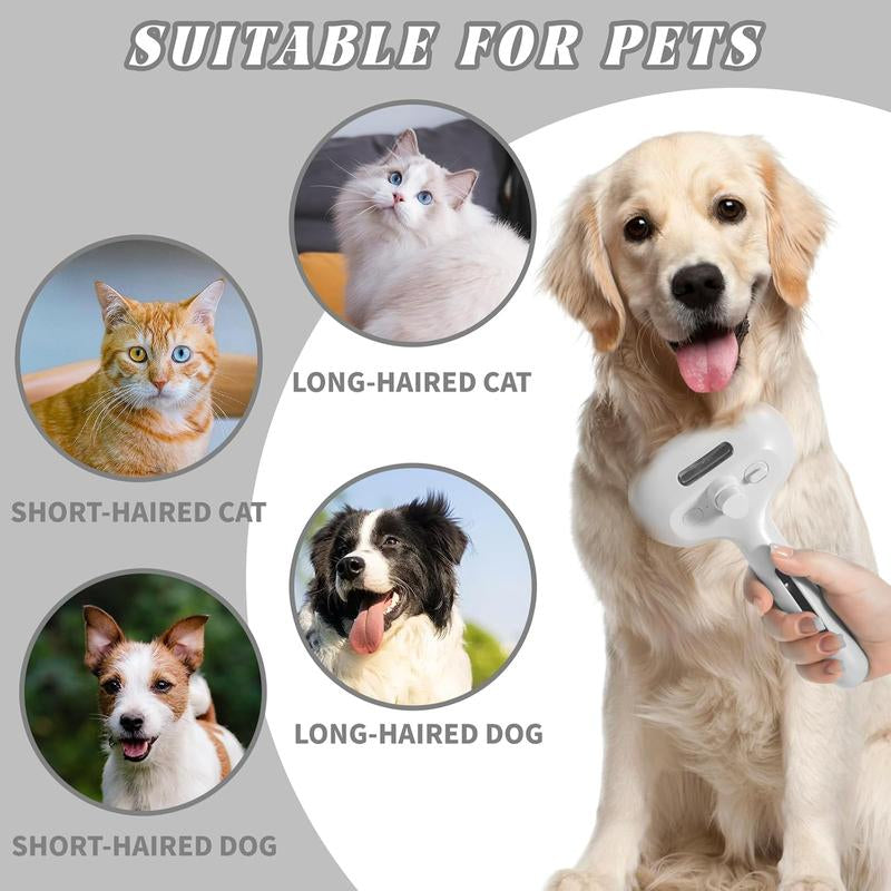3 in 1 Pet Steam Brush for Shedding & Grooming, Water Brush for Cats Dogs, Pet Hair Removal Comb, Self Cleaning Brush with Release Button Tools Kitten