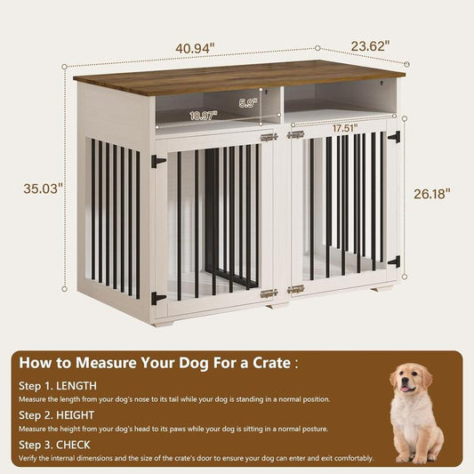 HOMBCK Dog Crate, 41/55/63/72 Inch, with Removable Divider and Shelf Storage, Wooden Indoor Dog Crate for Large/Medium/Small Dogs, Farmhouse