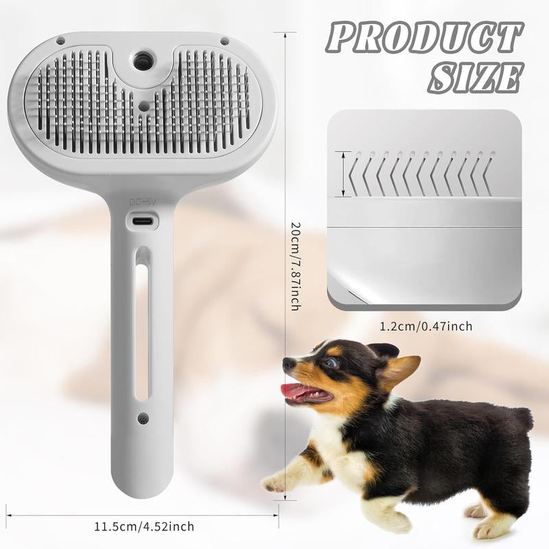 3 in 1 Pet Steam Brush for Shedding & Grooming, Water Brush for Cats Dogs, Pet Hair Removal Comb, Self Cleaning Brush with Release Button Tools Kitten