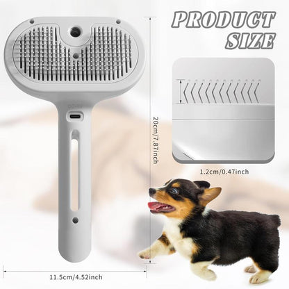 3 in 1 Pet Steam Brush for Shedding & Grooming, Water Brush for Cats Dogs, Pet Hair Removal Comb, Self Cleaning Brush with Release Button Tools Kitten
