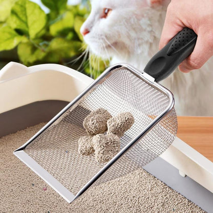 Cat Litter Scoop, Sturdy Litter Cleaner Corner Shovel, Stainless Steel Mesh Litter Shovel, Long Handle Beach Shovel, Pet Supplies, Christmas Gift