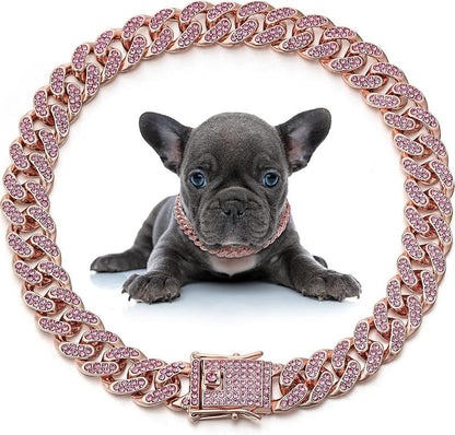 Petfusion Dog Chain Collar Diamond Link Puppy Collar 12 Mm Wide Rose Gold Crystal Necklace Jewelry Accessories for Small Medium Large Pets 8 Inch Durable & Stylish