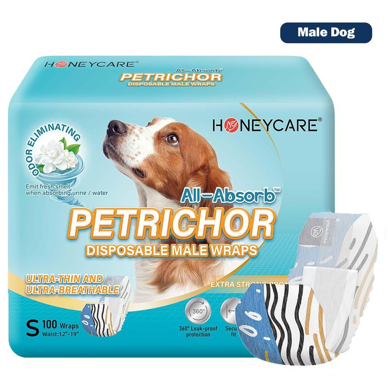 [C]Honeycare:Disposable Female Male Dog Diapers Wraps with 360 Degree Leak-Proof Protection, Fur-Safe, Super Absorbent, Breathable Outer Laye,1 Pack