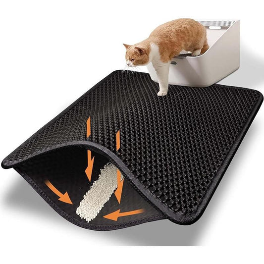 Cat Litter Mat New Size 23.6"X14.6" for Small Spaces, Upgrade Super Waterproof Back Layer Litter Box Mat, Non Slip, Durable, Soft on Paws Kitty Trapping Matt, Gray