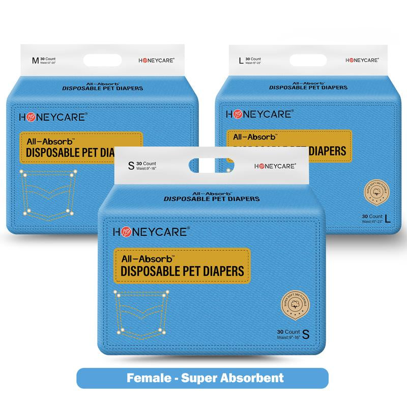 [C]Honeycare:Disposable Female Male Dog Diapers Wraps with 360 Degree Leak-Proof Protection, Fur-Safe, Super Absorbent, Breathable Outer Laye,1 Pack