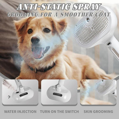 3 in 1 Pet Steam Brush for Shedding & Grooming, Water Brush for Cats Dogs, Pet Hair Removal Comb, Self Cleaning Brush with Release Button Tools Kitten