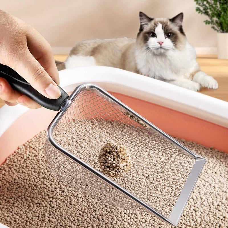 Cat Litter Scoop, Sturdy Litter Cleaner Corner Shovel, Stainless Steel Mesh Litter Shovel, Long Handle Beach Shovel, Pet Supplies, Christmas Gift