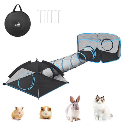 Outdoor Cat Enclosures for Cats Indoor, Patio Portable Mesh Cat Tent, Tunnel, Playhouse with Free Carry Bag & Metal Rod for Multiple Small Animals, Includes Cat Playpen+2 Tent+ Tunnel,Rainbow