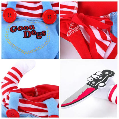 Funny Chucky Dog Costume with Pet Wig, Cosplay Scary Outfit with Knife, Creative Pet Costume for Small Medium and Large Dogs Cats Puppy, Halloween Husky Clothes