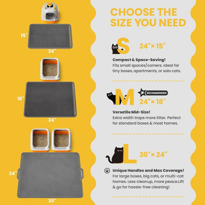 Cat Litter Mat New Size 23.6"X14.6" for Small Spaces, Upgrade Super Waterproof Back Layer Litter Box Mat, Non Slip, Durable, Soft on Paws Kitty Trapping Matt, Gray