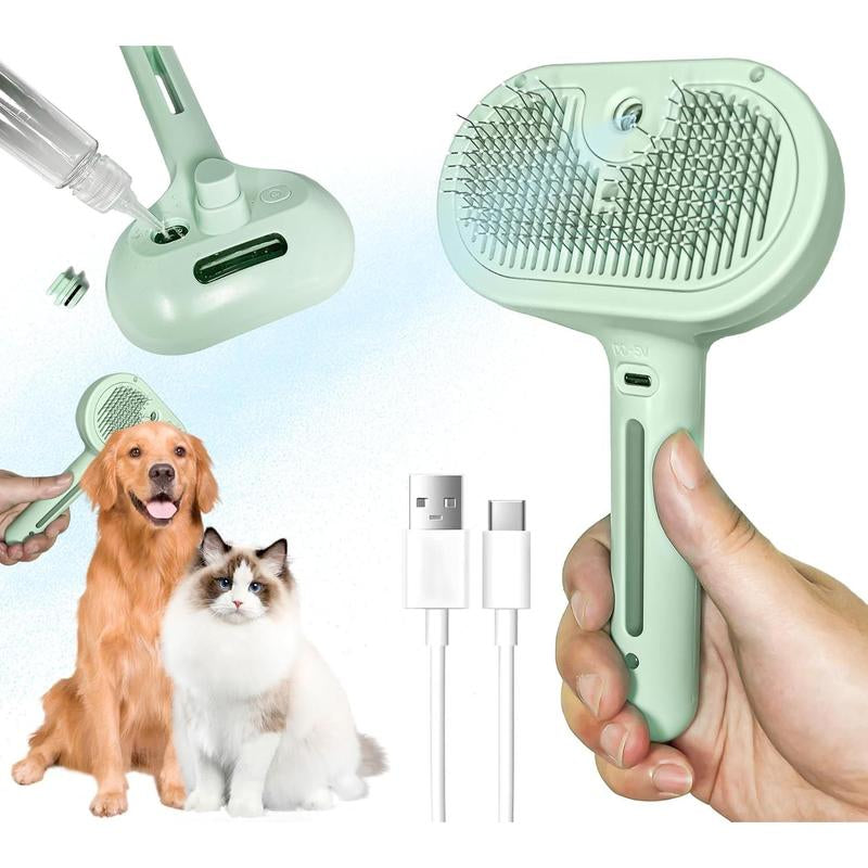 3 in 1 Pet Steam Brush for Shedding & Grooming, Water Brush for Cats Dogs, Pet Hair Removal Comb, Self Cleaning Brush with Release Button Tools Kitten