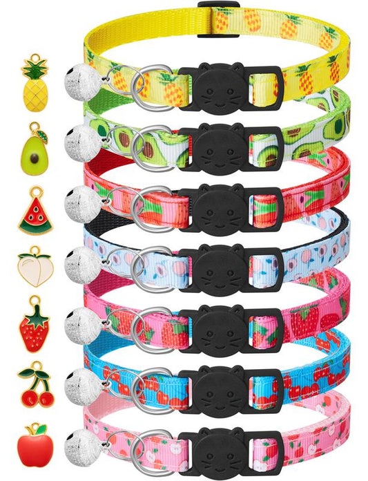 7 Pack Breakaway Cat Collars with Bells & Fruit Pendants,Safety Kitten Collar,Adjustable,Ideal for Girl Cats Boy Male Cats Pet Supplies,Accessories,Gifts