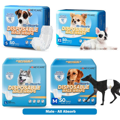 [C]Honeycare:Disposable Female Male Dog Diapers Wraps with 360 Degree Leak-Proof Protection, Fur-Safe, Super Absorbent, Breathable Outer Laye,1 Pack