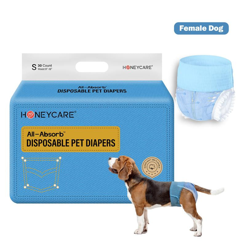 [C]Honeycare:Disposable Female Male Dog Diapers Wraps with 360 Degree Leak-Proof Protection, Fur-Safe, Super Absorbent, Breathable Outer Laye,1 Pack