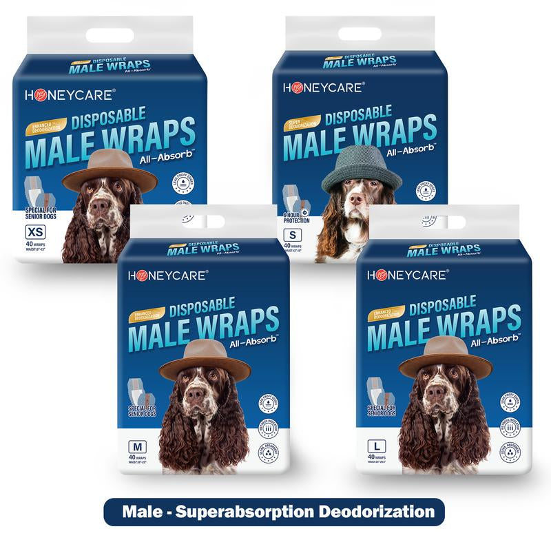 [C]Honeycare:Disposable Female Male Dog Diapers Wraps with 360 Degree Leak-Proof Protection, Fur-Safe, Super Absorbent, Breathable Outer Laye,1 Pack