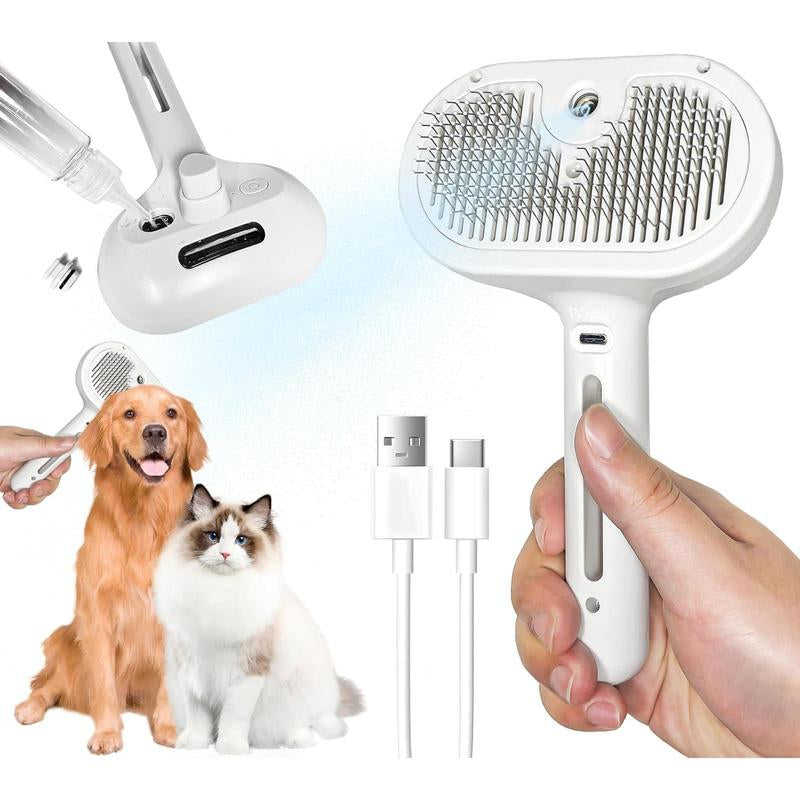 3 in 1 Pet Steam Brush for Shedding & Grooming, Water Brush for Cats Dogs, Pet Hair Removal Comb, Self Cleaning Brush with Release Button Tools Kitten