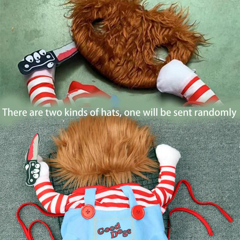 Funny Chucky Dog Costume with Pet Wig, Cosplay Scary Outfit with Knife, Creative Pet Costume for Small Medium and Large Dogs Cats Puppy, Halloween Husky Clothes